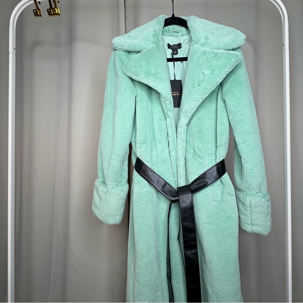 Halogen Mint Faux Fur Long Coat